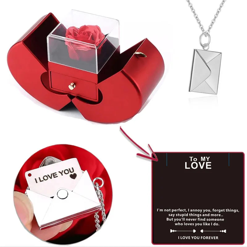 Dropshipping Christmas Gift Red Apple Jewelry Box Necklace Eternal Rose for Girl Mother's Day New Year Valentine's Day Gifts