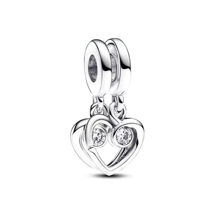 White Series Clear Stone Heart Clip Charm Fit Original 925 Sterling Silver Plated Bracelet Beads DIY Women Jewelry Gift Making