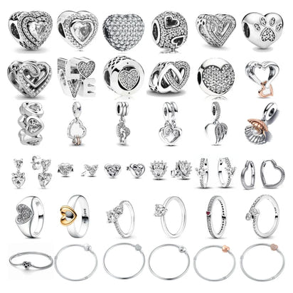 White Series Clear Stone Heart Clip Charm Fit Original 925 Sterling Silver Plated Bracelet Beads DIY Women Jewelry Gift Making