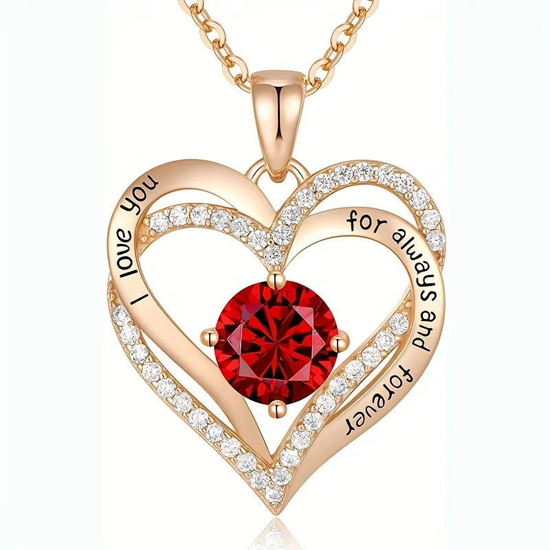 Luxury Red Zircon Pendant Necklaces With Rose Flower Gift Box For Girlfriend Women I Love You Gifts 2024 Trendy Wedding Jewelry